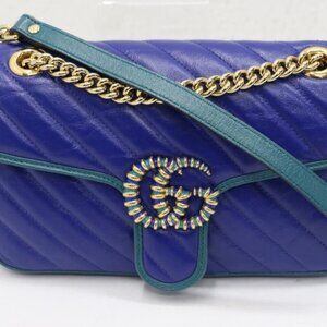 Gucci GG Marmont Small Shoulder Bag Blue Matelassé Leather